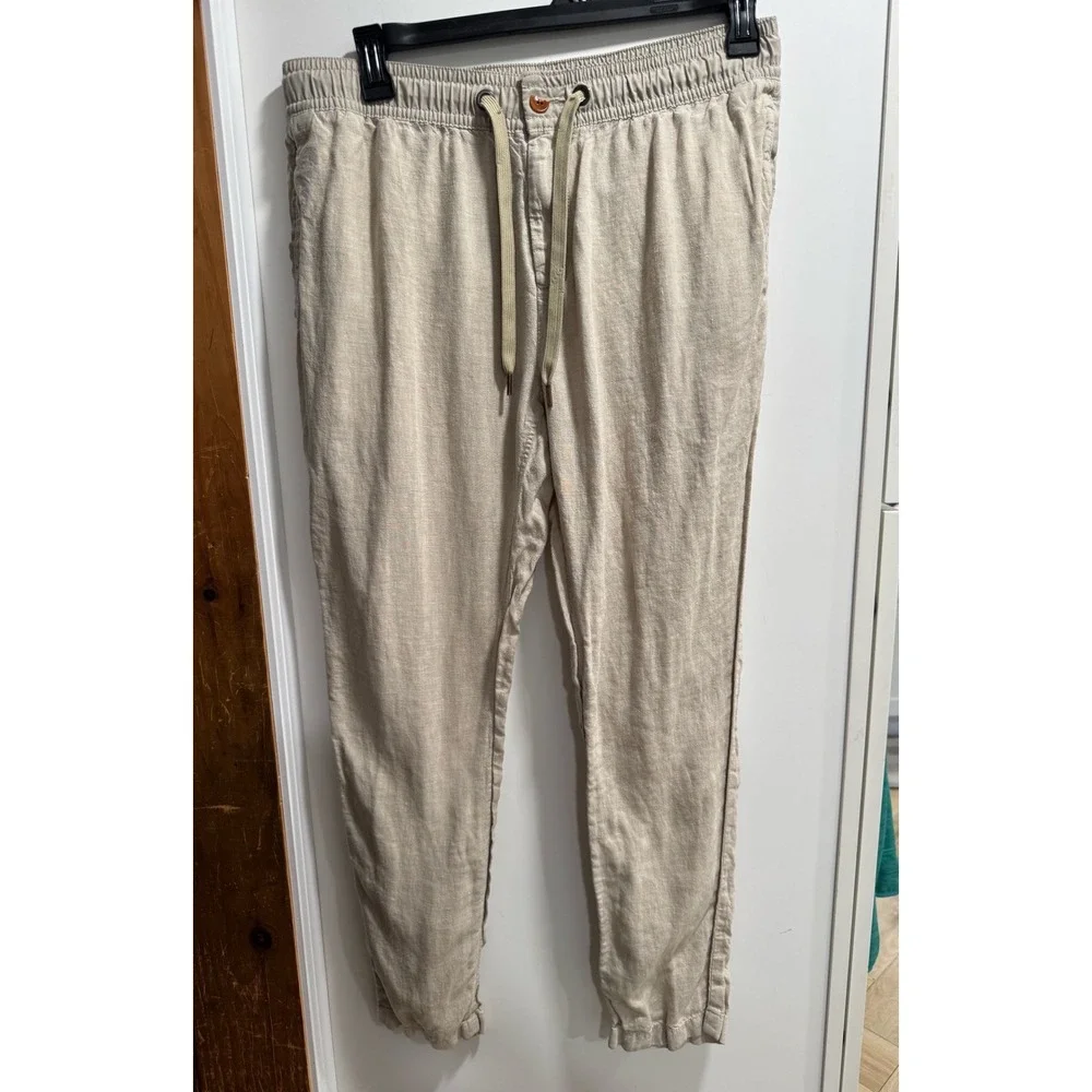 Tommy Hilfiger Mens Beige 100% Linen  Pants Drawstring Elastic Waist Large